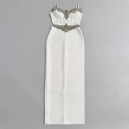 2025 Summer New Women Bandage Dress Sexy Spaghetti Strap Beading Clothes Club Party Maxi Dresses