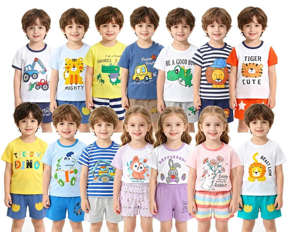 Kids Clothes Set Baby Boy/Girl T-Shirt + Shorts Summer Clothing Cotton Cartoon Casual Boys Tracksuit Children Baby Clothes Set
