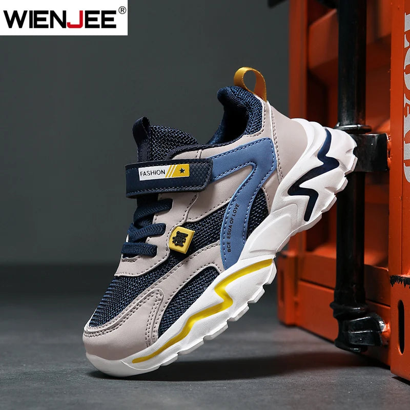 Kid Sneakers Sport Shoes for Boys Fashion Leather Children Breathable Mesh Comfort Shoes Casual Walking Outdoor Running Shoes