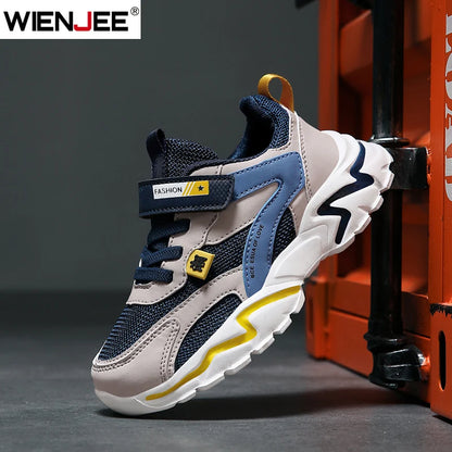 Kid Sneakers Sport Shoes for Boys Fashion Leather Children Breathable Mesh Comfort Shoes Casual Walking Outdoor Running Shoes