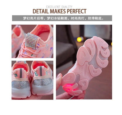 Kid Shoes Children's LED Shining Shoes 2023 Spring New Boys Sports Shoes Girls Elastic Fabric Sequins Casual Shoes Zapatillas