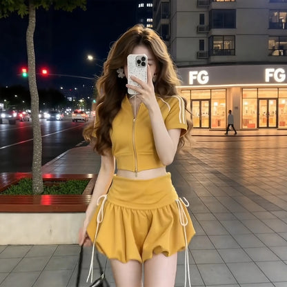 Summer Sportswear Set Women's High Waist Floral Print Short Top And Skirt Two Piece Ensemble Casual Age-defying Fashion