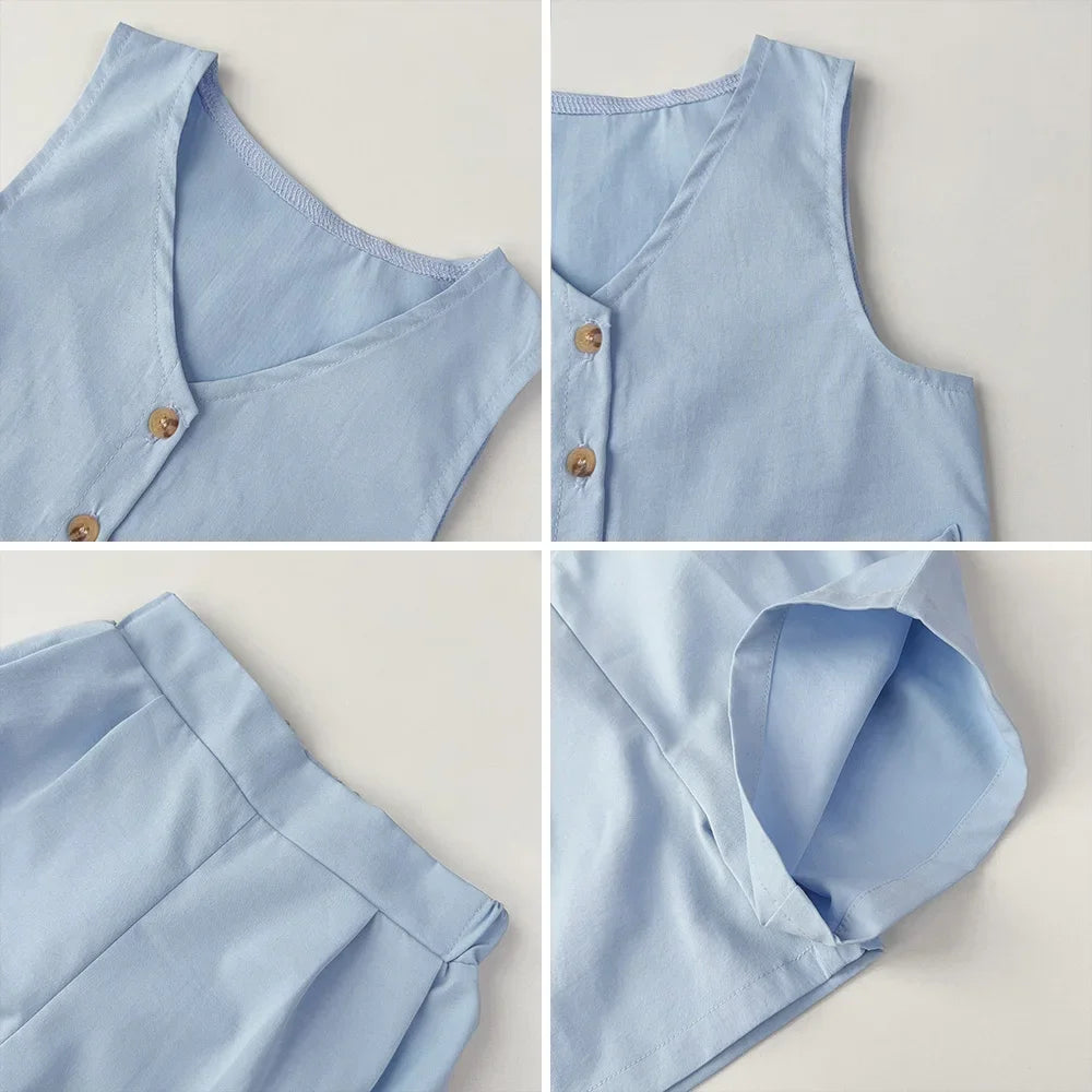 Bear Leader Summer Basic Girls Clothes Korean Version Single Breasted Sleeveless Top+Shorts 2Pcs Sets Gentleman Wedding Boy Suit