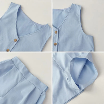 Bear Leader Summer Basic Girls Clothes Korean Version Single Breasted Sleeveless Top+Shorts 2Pcs Sets Gentleman Wedding Boy Suit