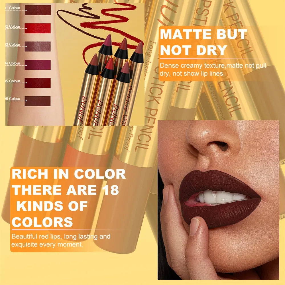 Rich Color Non-stick Lipstick Pencil Long-lasting Matte Lip Liner Crayon Red Tint Brown Lipliner Makeup Easy To Apply Cosmetics