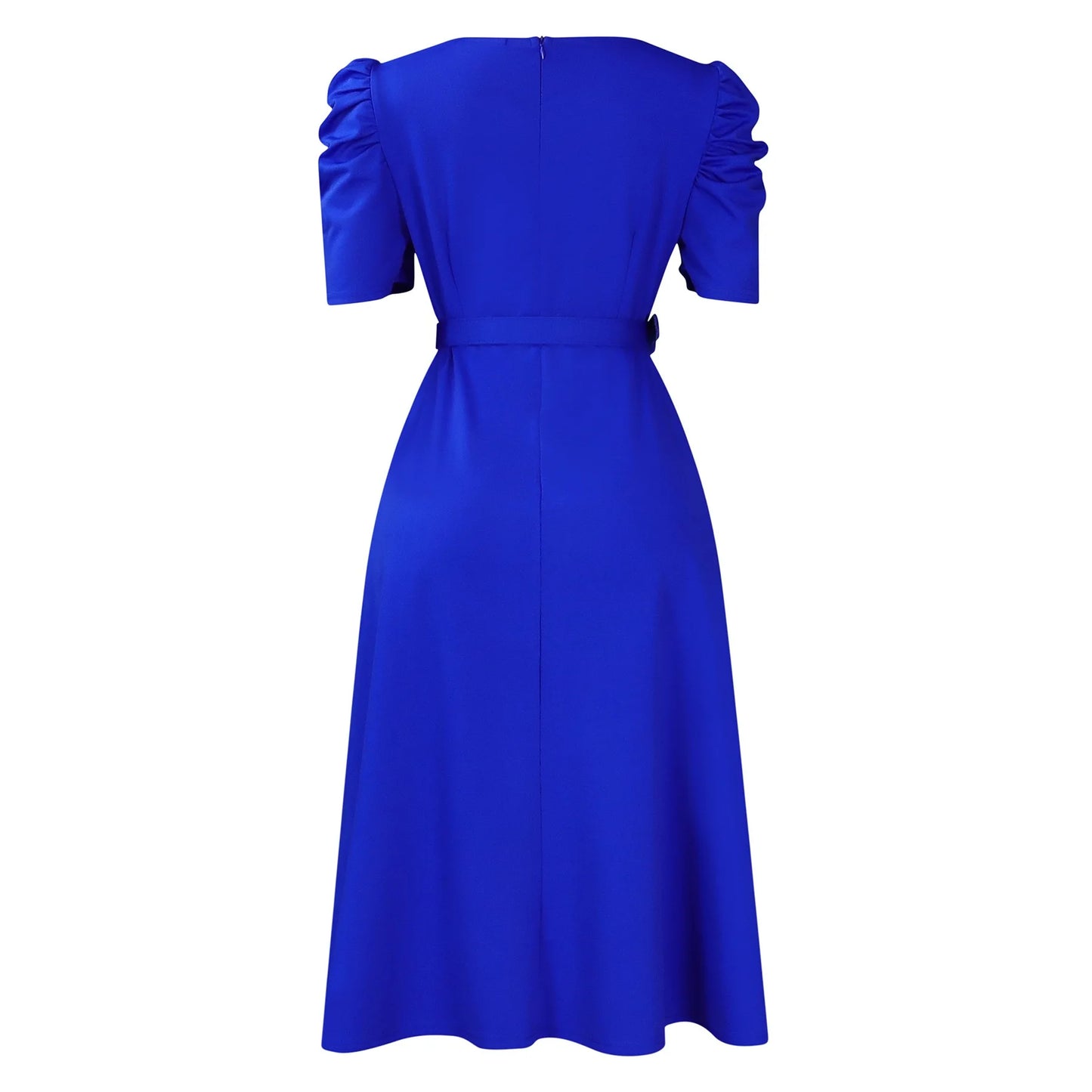 Elegant Party Dresses for Women V Neck Short Sleeve Belt Waisted Pleated Mid Calf Luxury Birthday Dinner Vestidos Mujer Dress OL