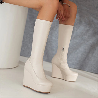 Big Size 35-43 Brand New Ladies Platform Ankle Boots Fashion Zip Wedges High Heels Boots Women 2022 Party Office Shoes Woman