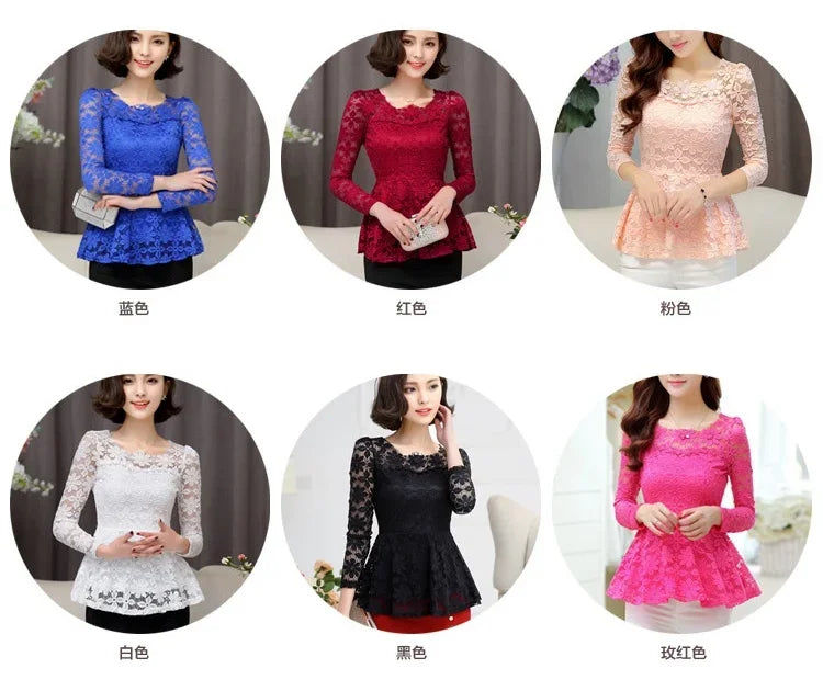 Women blusas blusa longa camisa feminina vintage long sleeve lace blouse plissado topo chemise femme Plus Size S-5XL