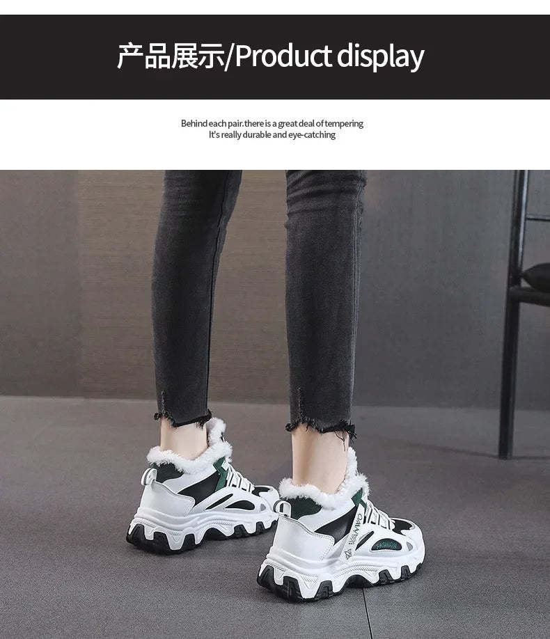 Women's Casual Sneakers Non Slip Comfortable Sports Shoes Women Winter Outdoor Vulcanized Shoes Woman Fleece Walking Trainers