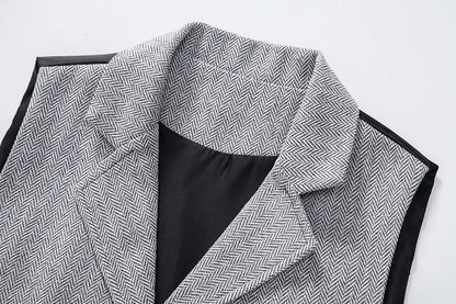 New Men's Retro Lapel Vest Herringbone Coarse Tweed Pockets Suit Vest British Casual Vintage Gentleman Leisure Party Bar Banquet