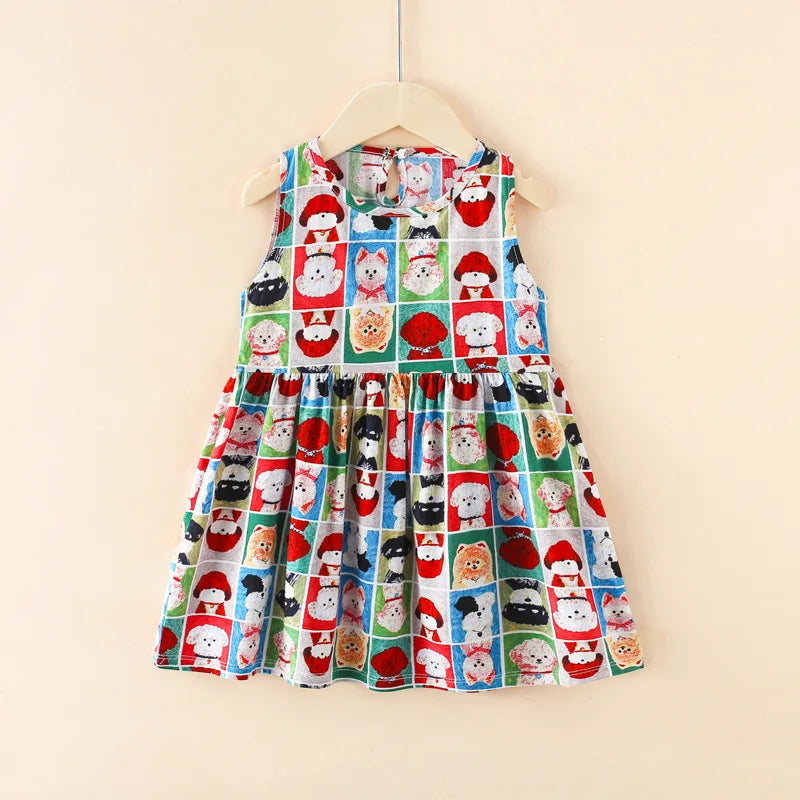 Girls Casual Dresses Flower Printing Sleeveless Casual Dress Toddler Clothes Flower Girl Dresses 2 To 8 Years