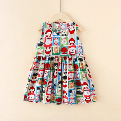 Girls Casual Dresses Flower Printing Sleeveless Casual Dress Toddler Clothes Flower Girl Dresses 2 To 8 Years