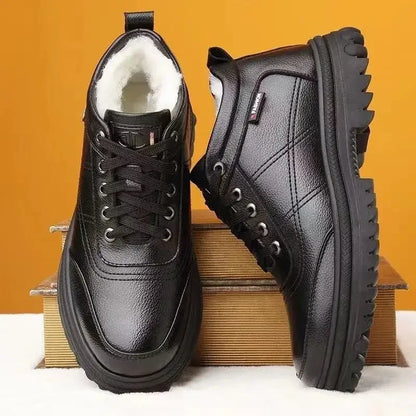 Men's High-Top Cotton Shoes Winter Thickened Fleece Anti-slip Warm Casual Fashion Outdoor Snow Boots Breathable Leather