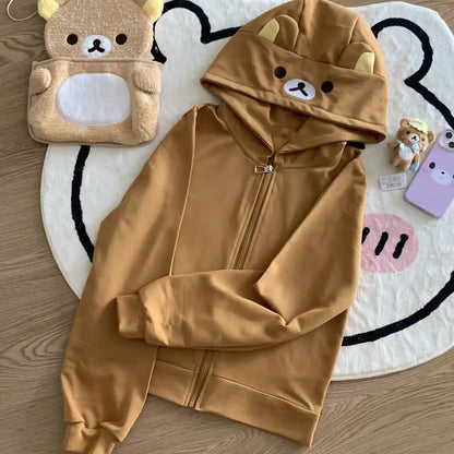 Y2k Harajuku Streetwear Hoodies Women Japanese Style Kawaii Sweet Cute Cartoon Print Zipper Sweatshirt Soft Girl 2026 Jacket