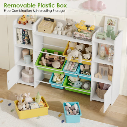 Getone Toy Storage Unit Children's Bookcase Toy Organiser Kids Storage with 8 Removable Boxes and Storage Shelves for Living Room Playroom Bedroom 138.8 x 29.6 x 94.3 cm