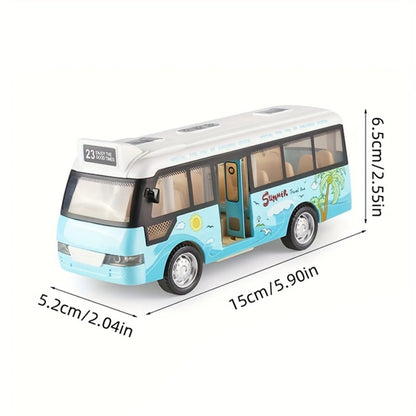 City Bus Toys Cars Die-Cast Plastic Airport Cars For Boys Girls, Pull Back Play Vehicle With Sound, Light Up & Open-able Doors