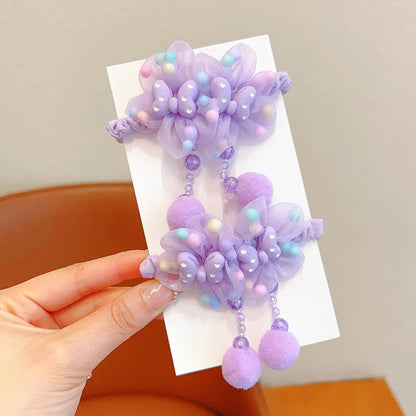 Children Flower Hair Rings Girls Pink Princess Elastic Flower Furball Hair Rings