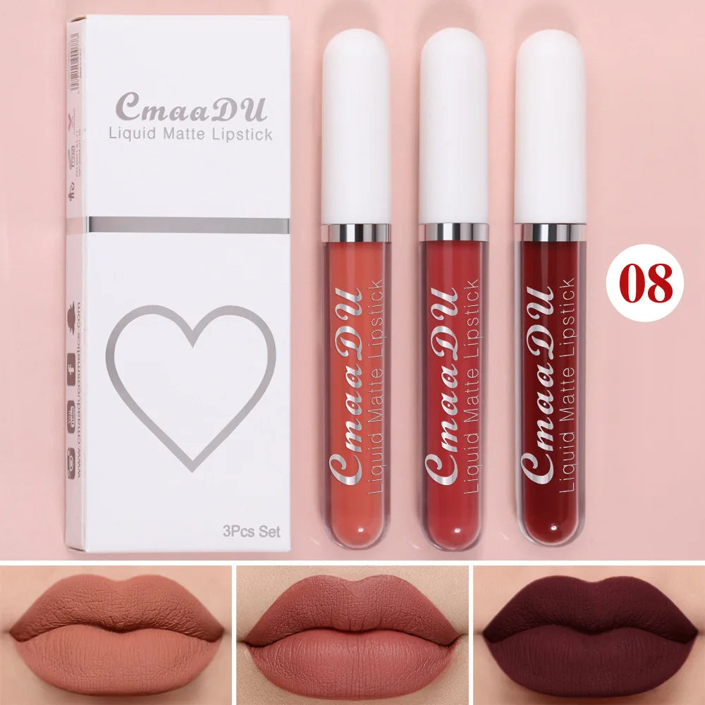 1/3pcs Matte Lipstick Set Liquid Waterproof Velvet Sexy Red Lip Gloss Kit Makeup Lasting Non-stick Cup Lip Tint Beauty Cosmetics