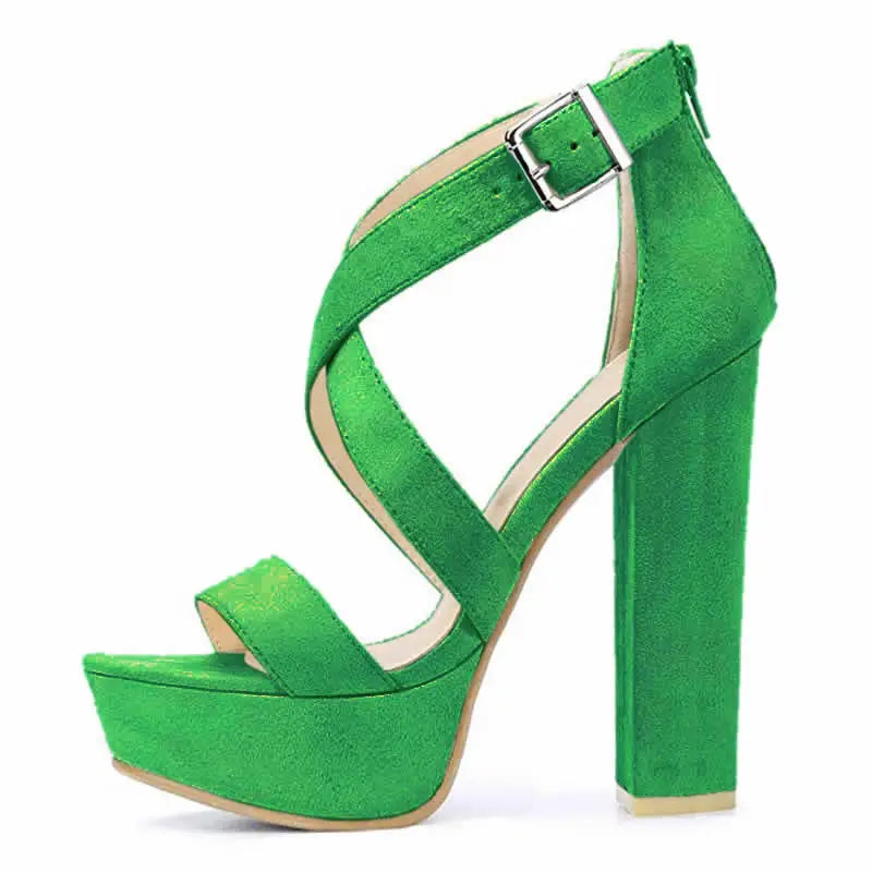 LOSLANDIFEN Women's Open Toe Cross Strap Buckle Wedge Platform Sandals High Heel Chunky Block Heels Dress Party Wedding Shoes
