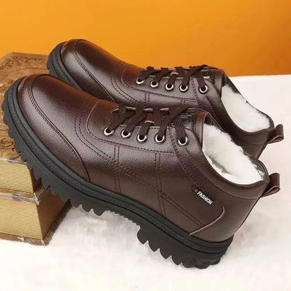 Men's High-Top Cotton Shoes Winter Thickened Fleece Anti-slip Warm Casual Fashion Outdoor Snow Boots Breathable Leather