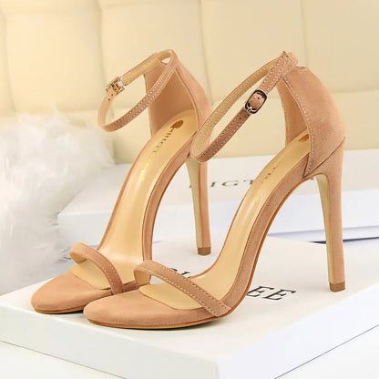 Women 10cm High Heels Flock Stripper Sandals Female Fetish Strappy Red Shoes Lady Valentine Green Summer Classic Sexy Pumps