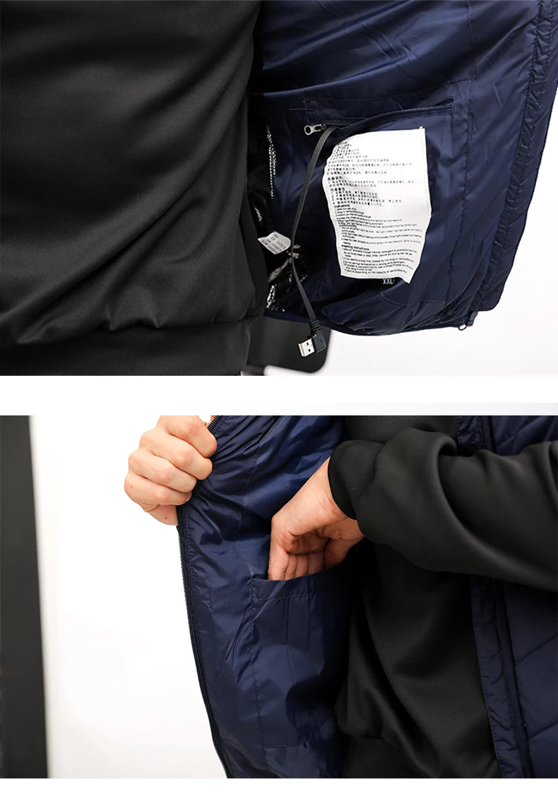 Winter Men's 9-Zone Heated Vest for Cold Protection Electric Heated Vest with Heating Cotton Lining【Power supply not included】