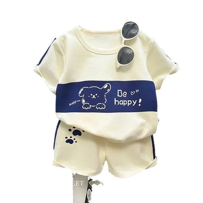 Children's Top and Bottom Clothes Set Short-sleeved Suit Striped Girls Boys T-shirt Summer Children's Clothing Loungewear Outfit