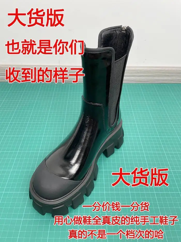 Women Motorcycle Boots Wedges Flat Shoes Woman Spring High Heel Platform Leather Combat Boots Lace Up Shoes Black Girls Platform