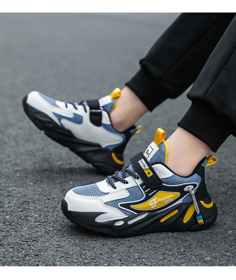 Kid Sneakers Sport Shoes for Boys Fashion Leather Children Breathable Mesh Comfort Shoes Casual Walking Outdoor Running Shoes