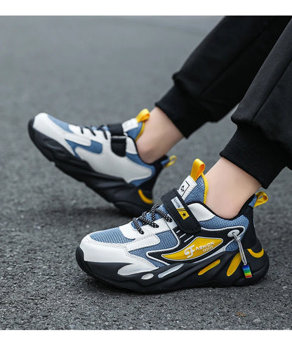 Kid Sneakers Sport Shoes for Boys Fashion Leather Children Breathable Mesh Comfort Shoes Casual Walking Outdoor Running Shoes