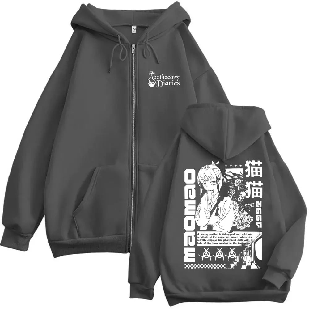 Anime The Apothecary Diaries Zipper Hoodie Cute Kawaii Maomao Graphic Zip Up Jacket Men Women Casual Oversized Zip Up Sweatshirt