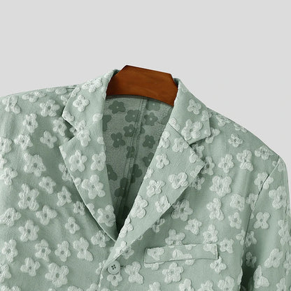 INCERUN Men Blazer Flower Jacquard Lapel Long Sleeve Crop Coats Men Streetwear Autumn 2025 One Button Fashion Casual Male Suit