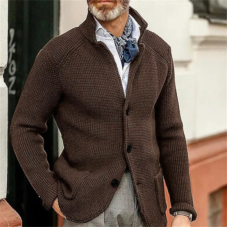 New 2025 Men Stand Collar Knitted Coat Long Sleeve Sweater Cardigan Jacket Solid Thick Warm Knitwear Casual Sweatercoat Blazer