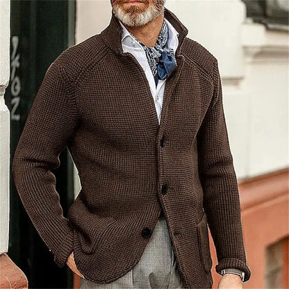 New 2025 Men Stand Collar Knitted Coat Long Sleeve Sweater Cardigan Jacket Solid Thick Warm Knitwear Casual Sweatercoat Blazer
