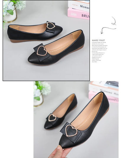 Spring autumn Office Patent Leather Woman Flats Shoes Ballets Metal Buckle Bow Lady Fall Girl Ballerina Dress Pointed Toe Slip