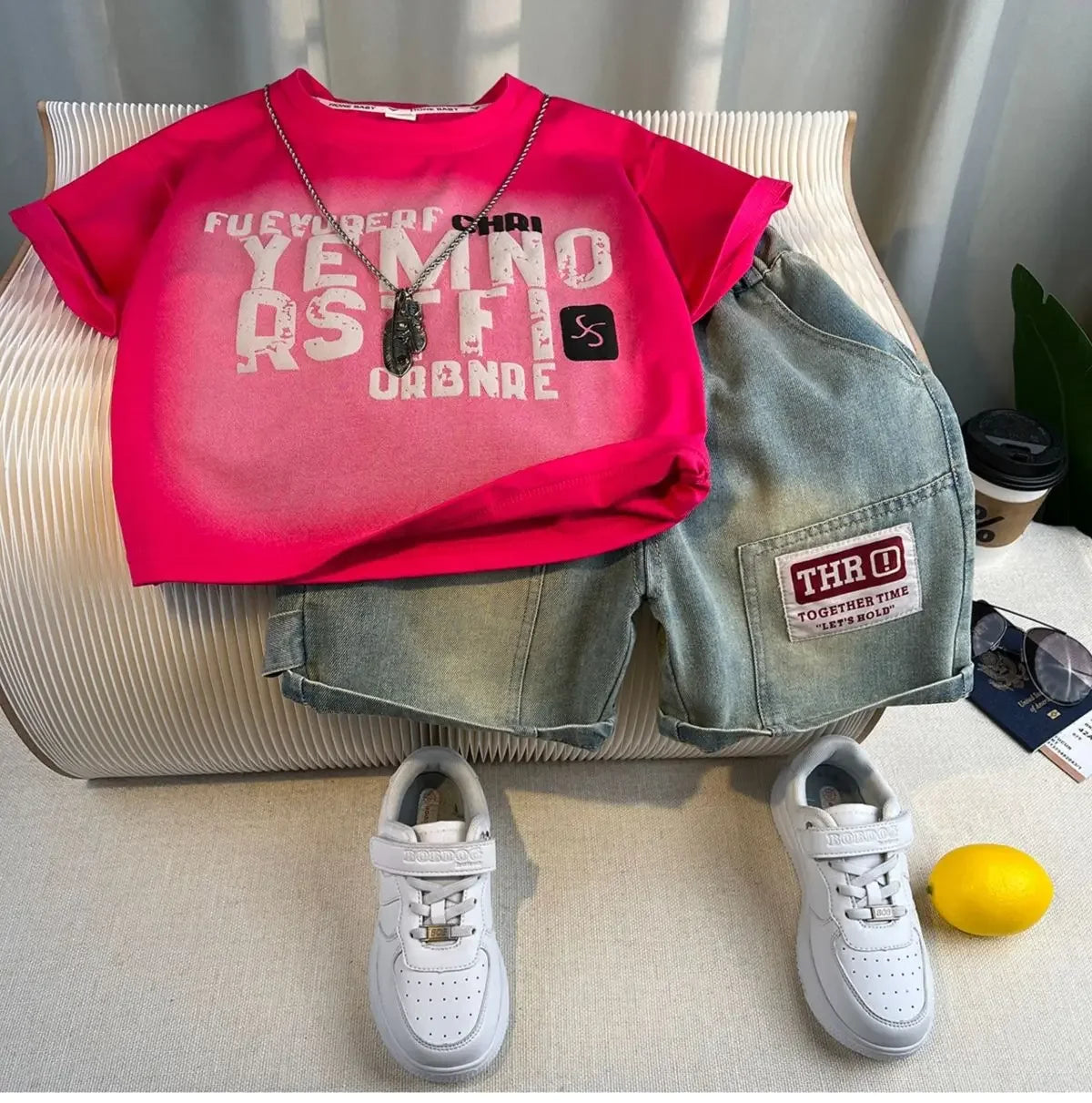 Hot Sale Fashion Baby Boy Suit Summer Clothes Short Sleeve T-shirt Short Jeans 2 Piece Set Kids Outfit 2-11Y Children's Costume