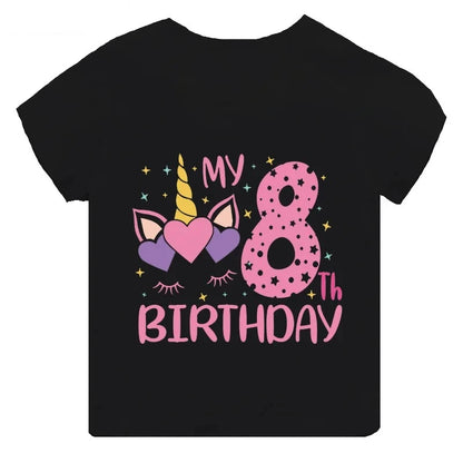 My 1 2 3 4 5 6 7 8 9 Th Years Birthday Unicorn Print Cute Girls Clothes Summer Short Sleeve Kids T Shirt Baby Customize T-Shirts