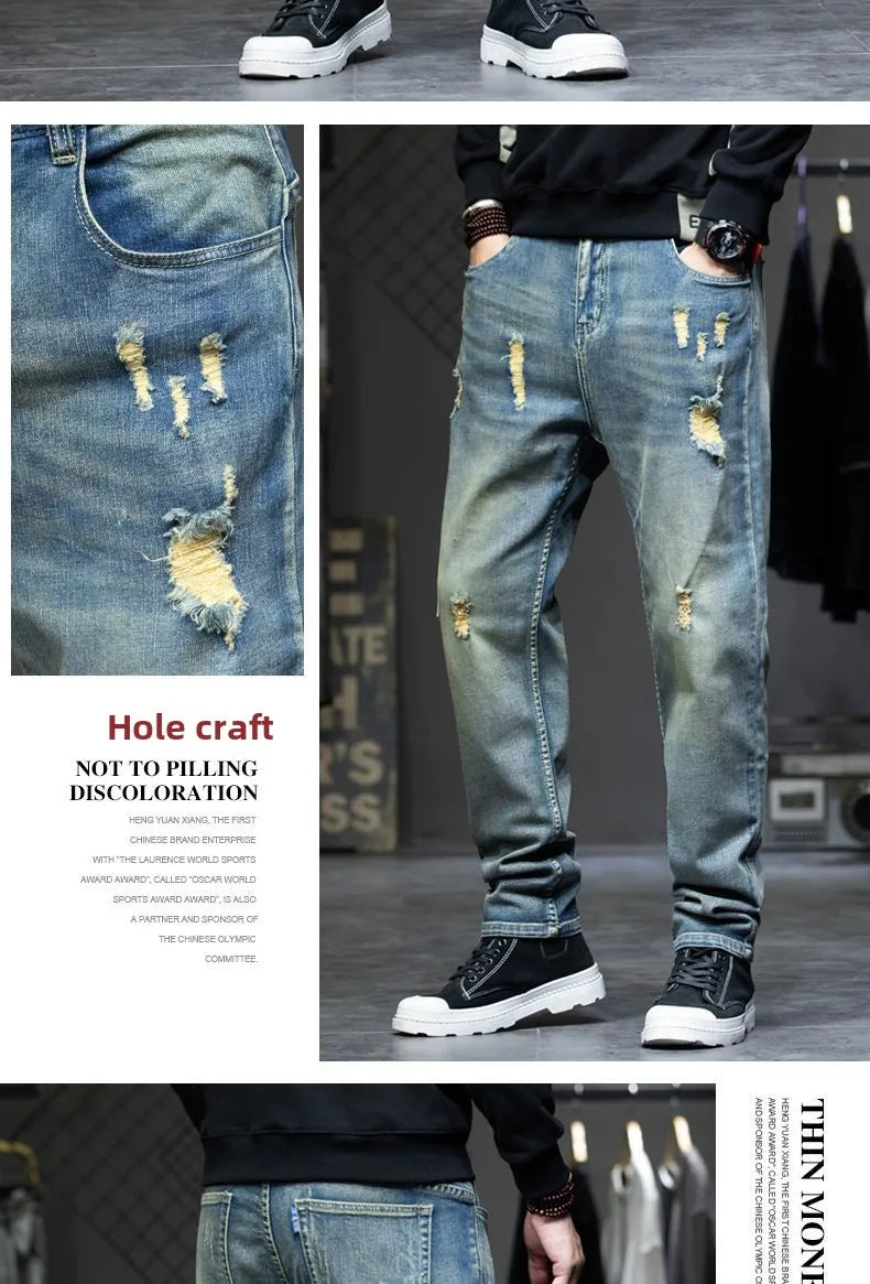 Spring Autumn Men's Jeans Luxury Fashion Plus Size 44 Boyfriend Streetwear Casual Harem Denim Jeans Pants Blue Designer Trousers