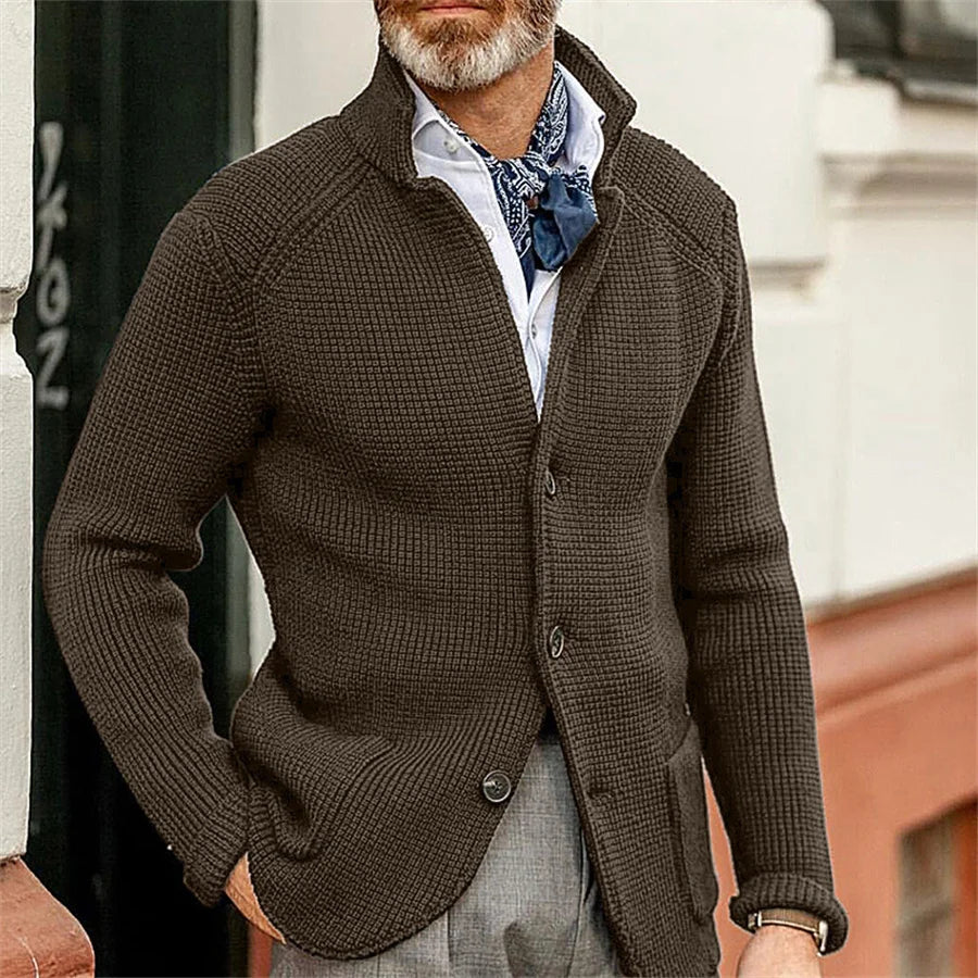 New 2025 Men Stand Collar Knitted Coat Long Sleeve Sweater Cardigan Jacket Solid Thick Warm Knitwear Casual Sweatercoat Blazer