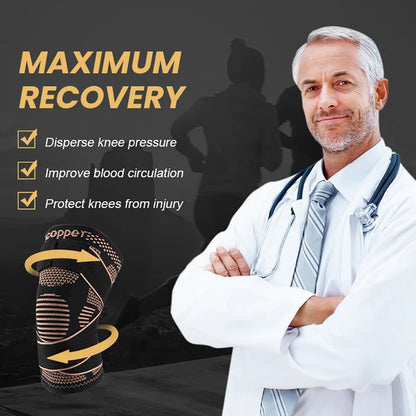 GOBYGO Sports Copper Ion Strap Knee Pads Fitness Jump Rope Basketball Running Gear Non-slip Knitted Nylon Knee Pads Men Women