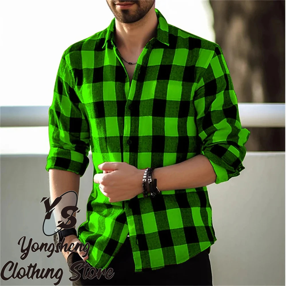 Men's long-sleeved shirt printed shirt plaid casual comfortable handsome commuter large size men's clothing XS-6XL
