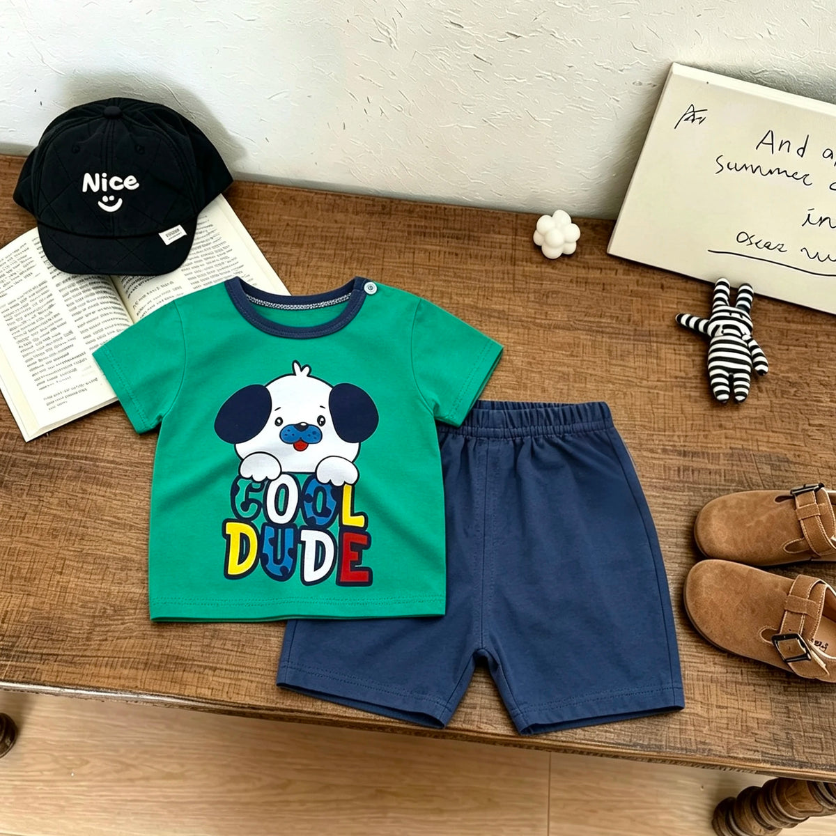 Fashion Summer Clothes Short-sleeved Tracksuits Cartoon Tshirt+Shorts Cartoon Tees Outfits Boys And Girls Cute Tees+Shorts Suit