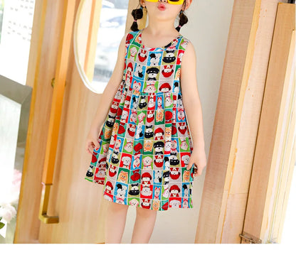 Girls Casual Dresses Flower Printing Sleeveless Casual Dress Toddler Clothes Flower Girl Dresses 2 To 8 Years