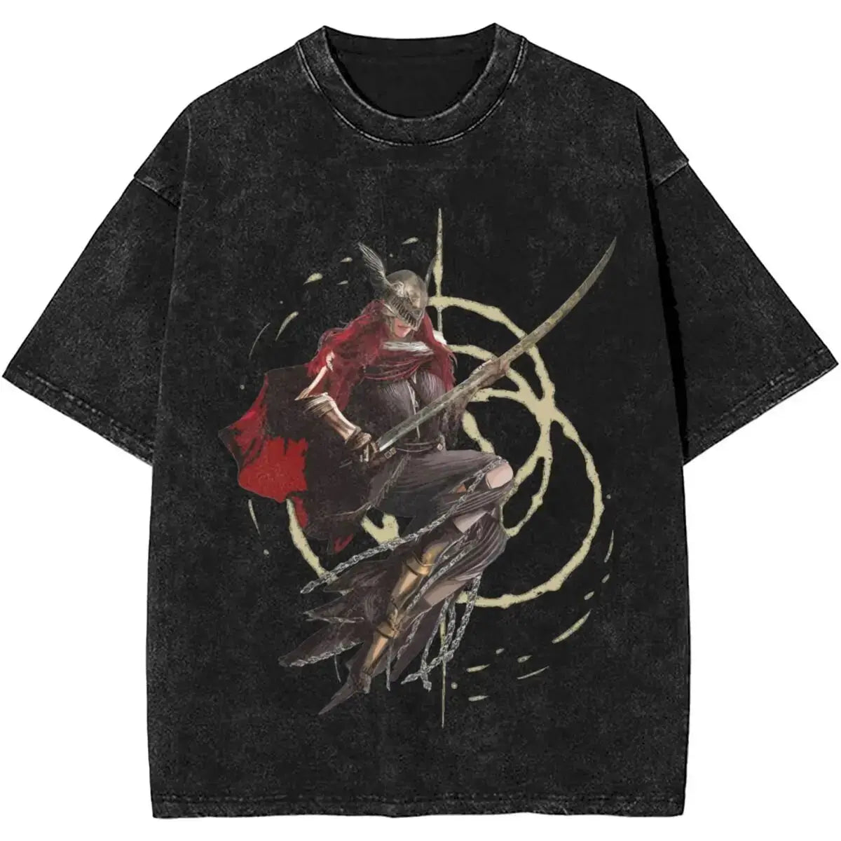 New Arrival Short Sleeved Round Neck Y2k Tshirt Men Clothing New in Top & Tees Mens T-Shirt Malenia Blade Of Miquella Washed