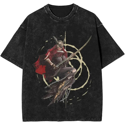 New Arrival Short Sleeved Round Neck Y2k Tshirt Men Clothing New in Top & Tees Mens T-Shirt Malenia Blade Of Miquella Washed