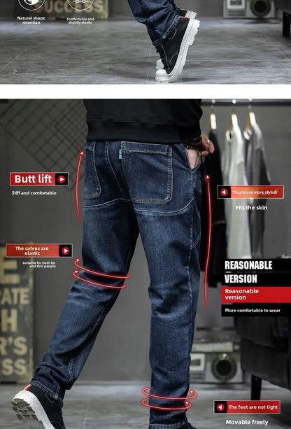 Spring Autumn Men's Jeans Luxury Fashion Plus Size 44 Boyfriend Streetwear Casual Harem Denim Jeans Pants Blue Designer Trousers