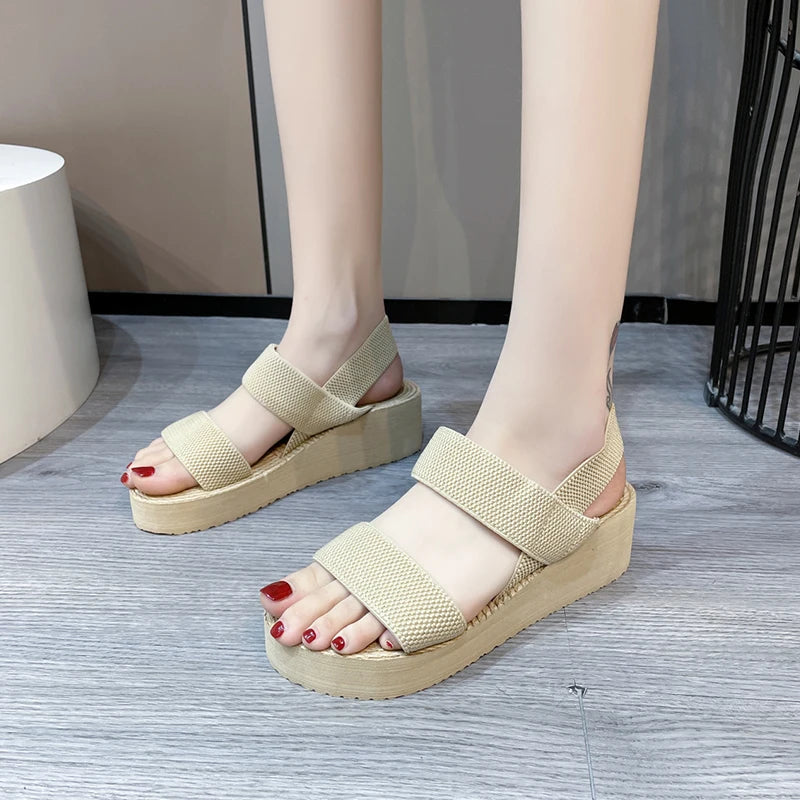 New Minimalist Slingback Wedge Sandals Outdoor Summer Lightweight Slides Solid Color Thick Bottom Ladies Shoes Female Sandals