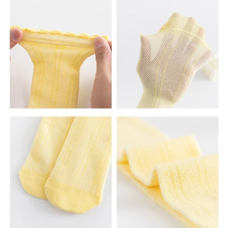 Children's Girl Knee High Long Socks 3-12Years White Color Princess Mesh Breathable School Spring Summer Fashion Kids Stockings