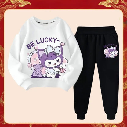 2025 Spring New Kid's Cartoon Kuromi Clothing Sets Children's Hoodies and Long Pants Two Piece Suit for Girl Casual Sweatsuit