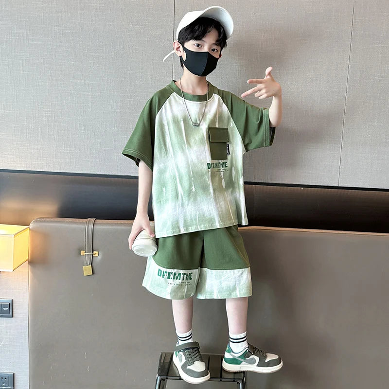 Hot Sale Fashion Baby Boy Suit Summer Casual Clothes Set Top Shorts 2 Piece Outfit Tracksuit for Kids Child Clothing Sets 5-14T